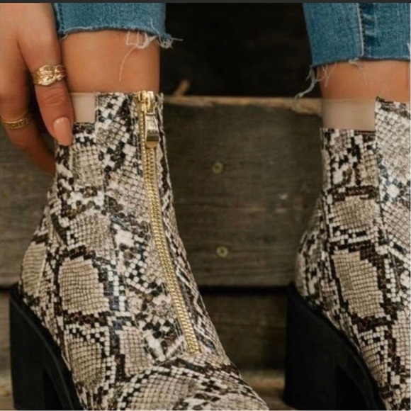 So Me Mackie Snake Print Faux Leather Half Calf Zip Booties - Picture 1 of 6